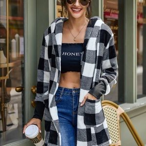 SHEIN B&W Plaid Coat